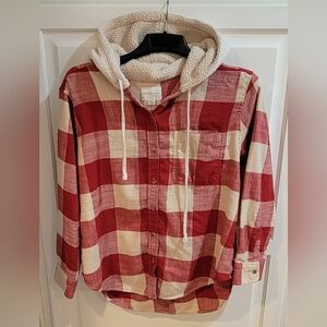 American Eagle Women's Flannel Button Down, with Fleece Hood.  Size S